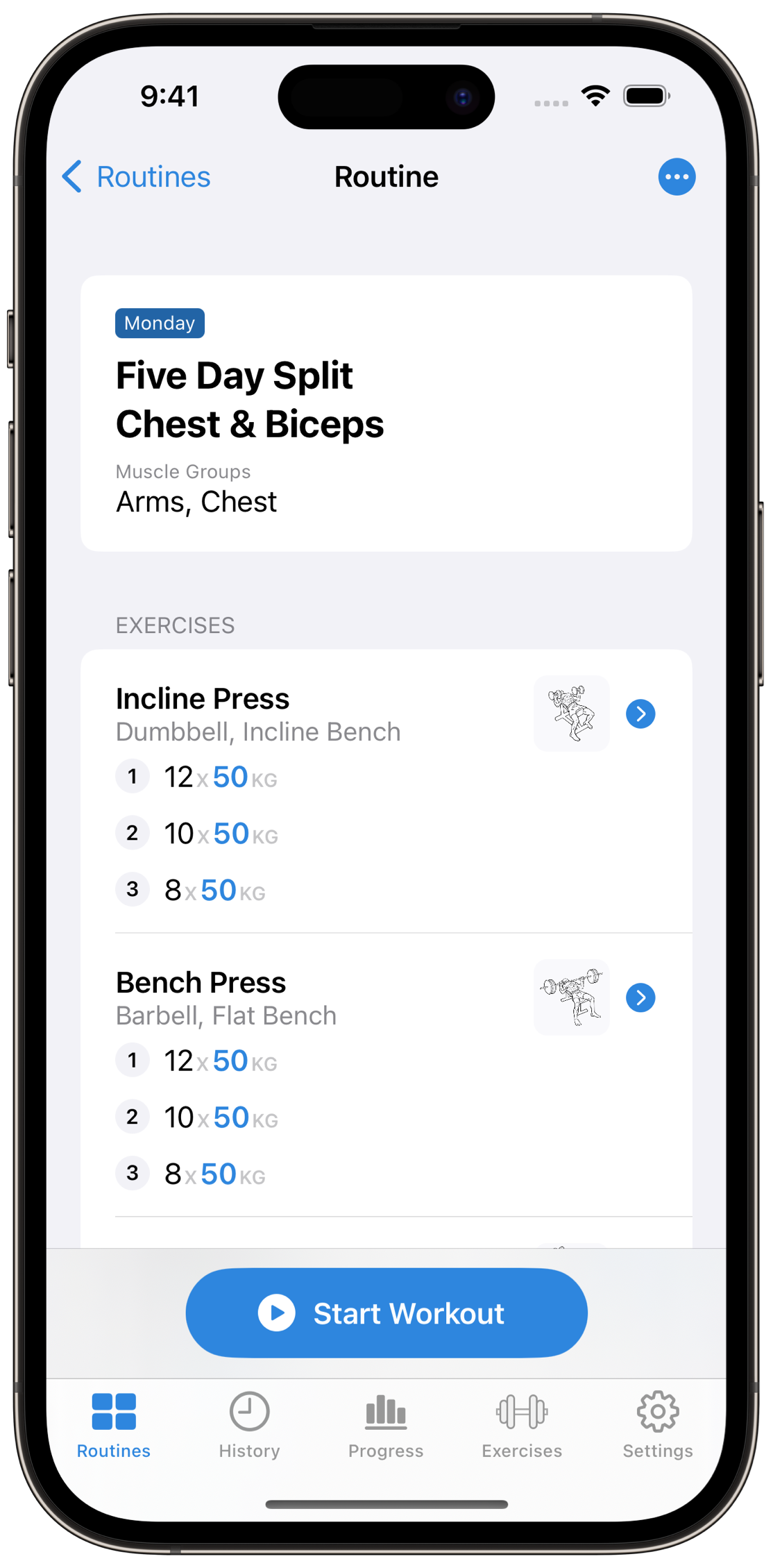 Plan Workouts Screen on iOS